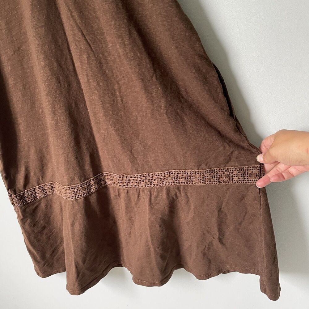 J. Jill Knit Crochet Cotton Blend Dress Brown Knee Length Pockets Size Medium - Picture 7 of 11